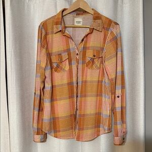 Colorful Plaid Button-Up Blouse XL